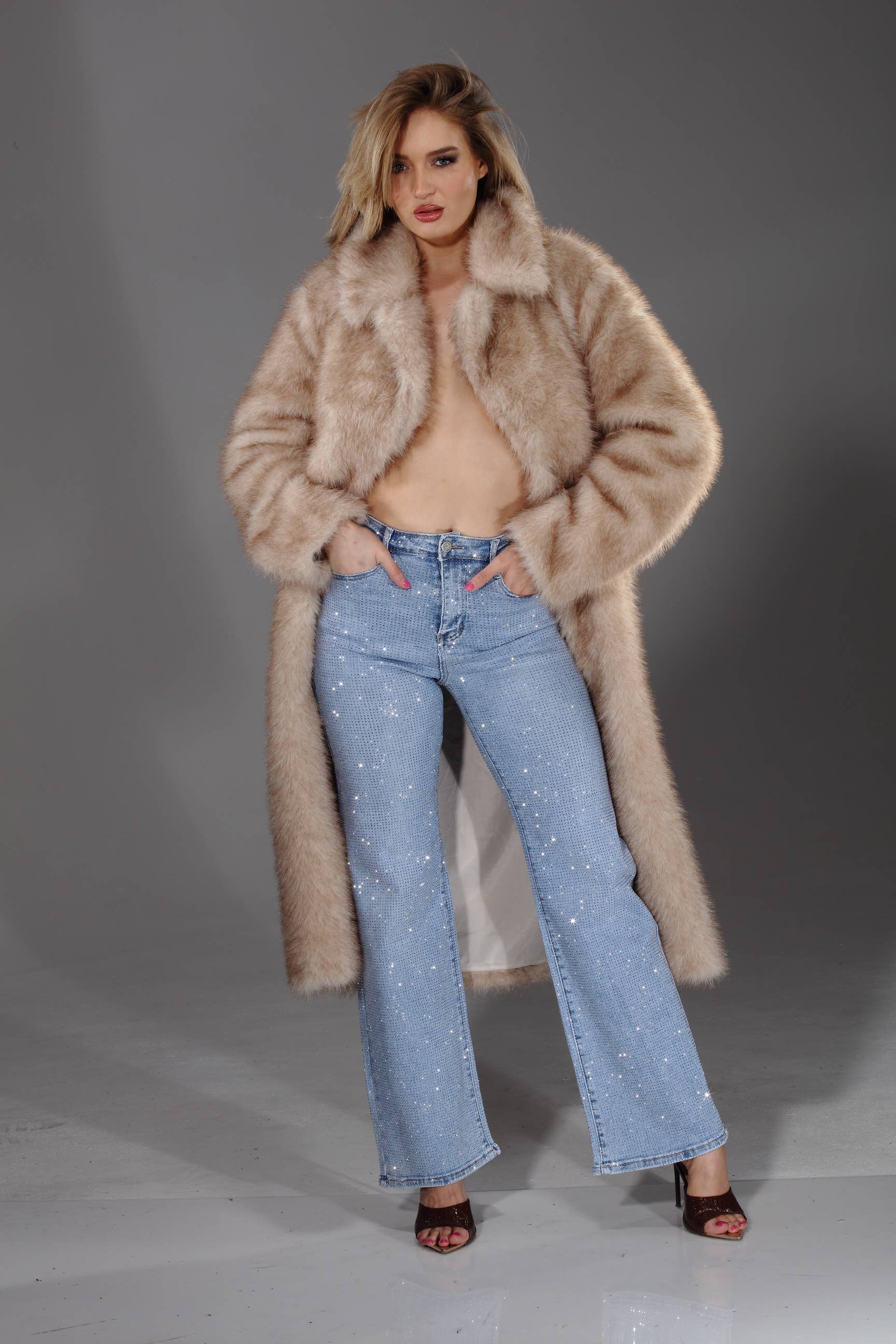 Rhinestone Stretch Denim Jeans - Nina Rossi