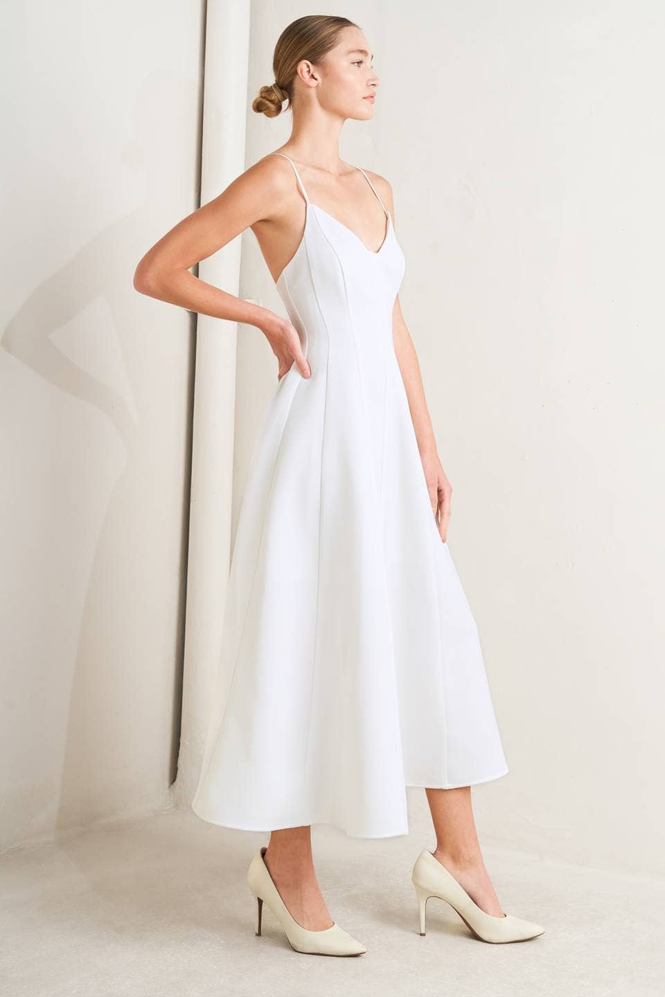 A solid woven midi dress - FD1839 WHITE