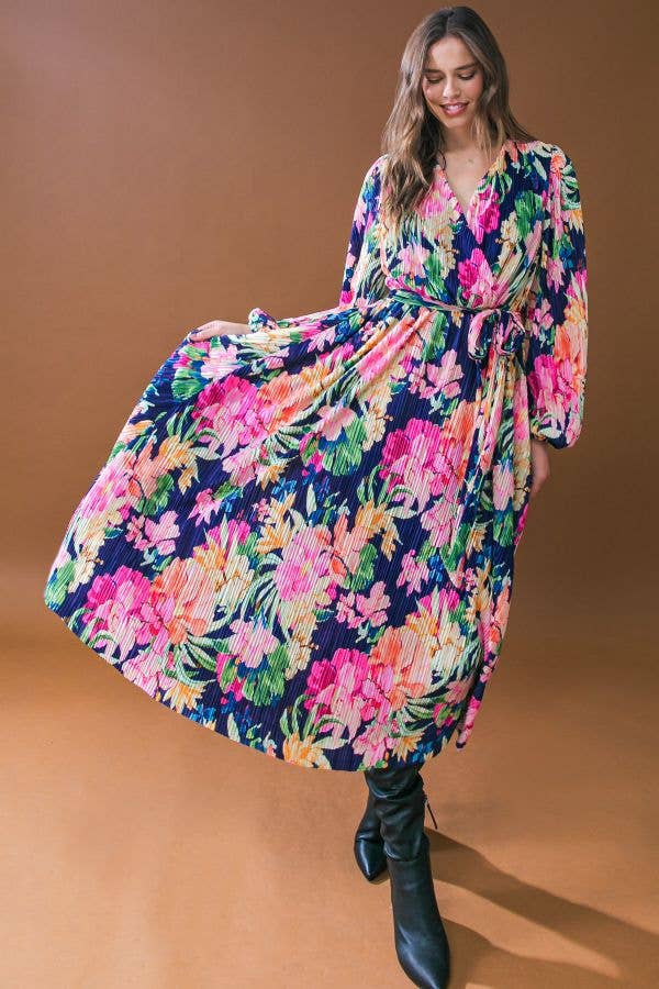 A printed woven plisse midi dress - ID20450