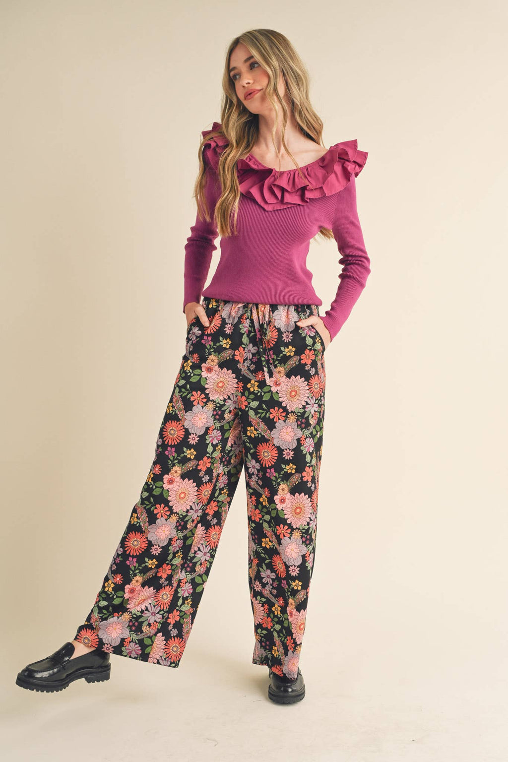 EXCLUSIVE PRINT HIGH RISE SATIN PANTS MP2709