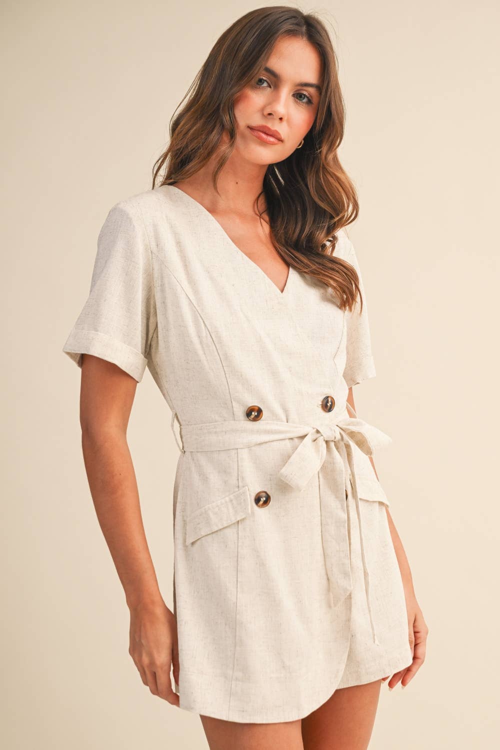 SHORT SLEEVE LINEN ROMPER