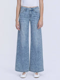 HIGH RISE MEDIUM LIGHT FLORAL PRINT WIDE LEG JEANS T7335FPR
