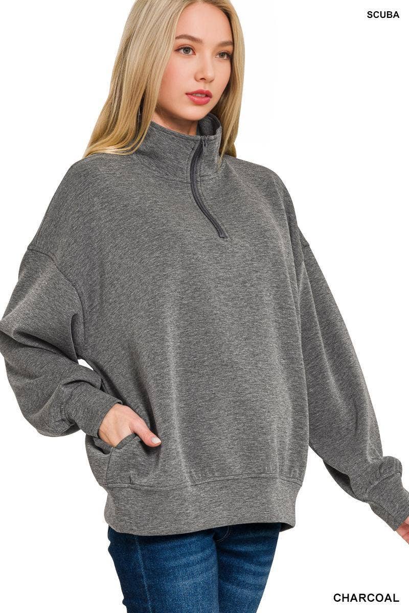 Scuba Half Zip Pullover w/ Pockets - Zenana