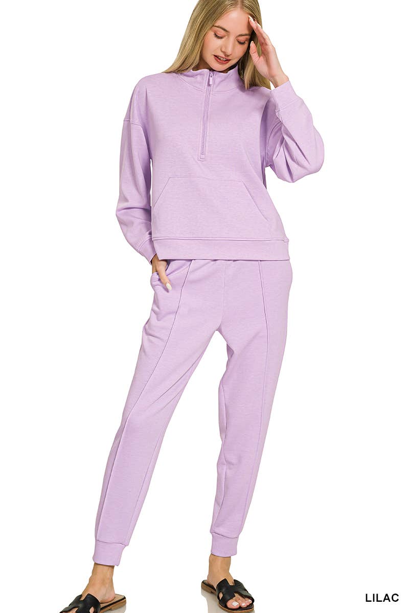 Scuba Half Zip Sweatshirts & Joggers 2PC Set - Zenana