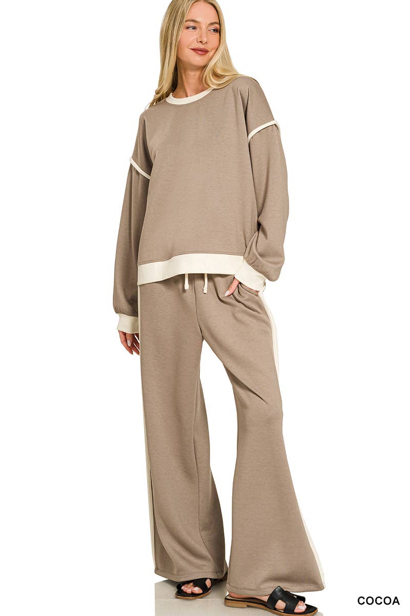 Scuba Contrast Piping Sweatshirts & Pants 2PC Set