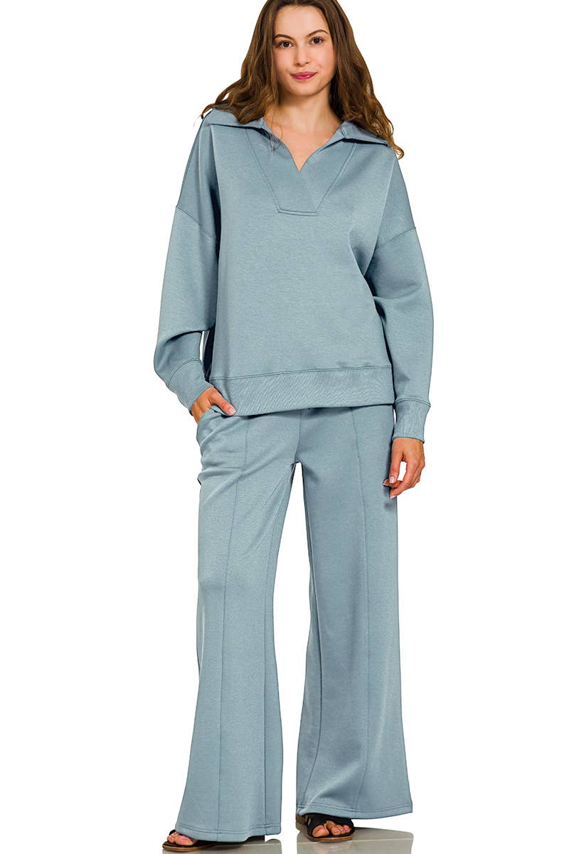 Scuba Collared Pullover & Pants Set SI-29801 Zenana