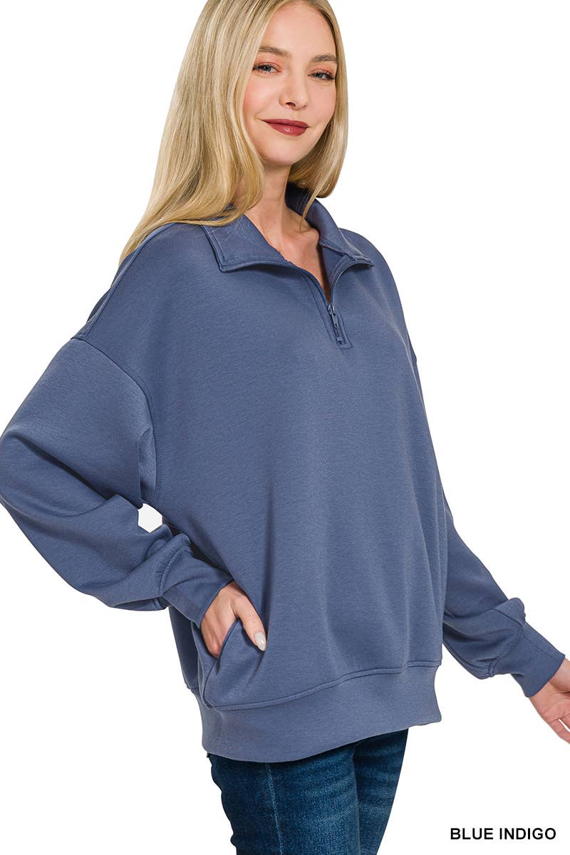 Scuba Half Zip Pullover w/ Pockets - Zenana
