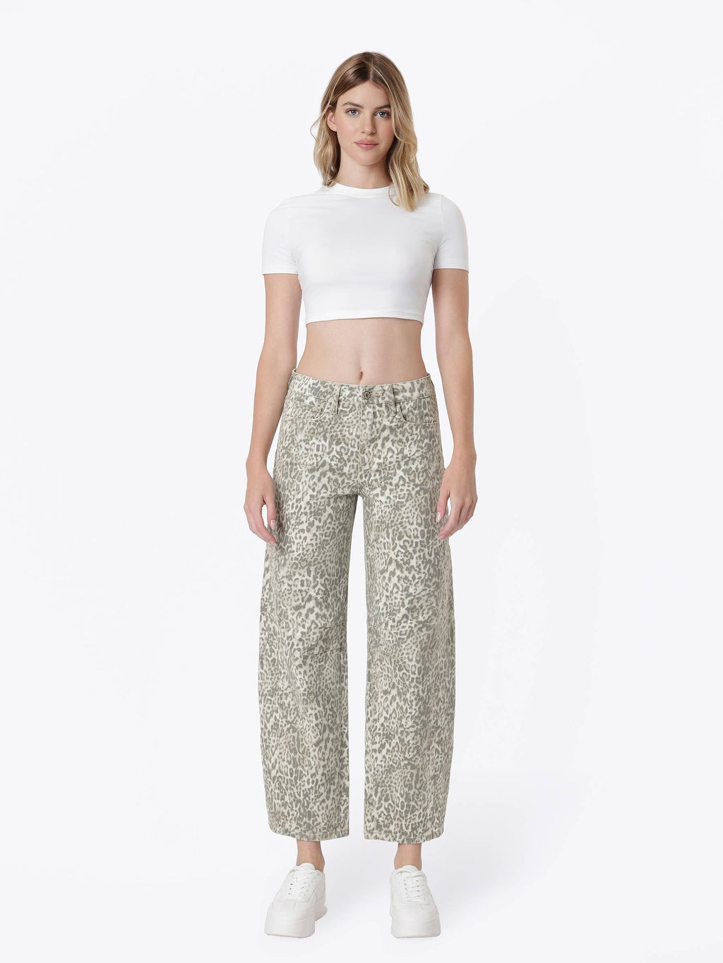 HIGH RISE SIDE SEAMED LEOPARD PRINT BARREL JEANS T7567LPD