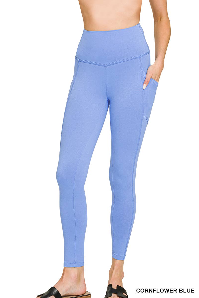 Brushed Microfiber Wide Waistband Leggings W/ Pockets Zenana