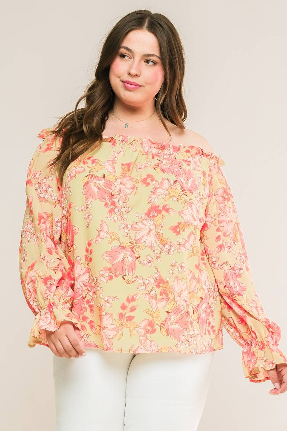 A PLUS SIZE OFF SOULDER WOVEN TOP -ITP11512