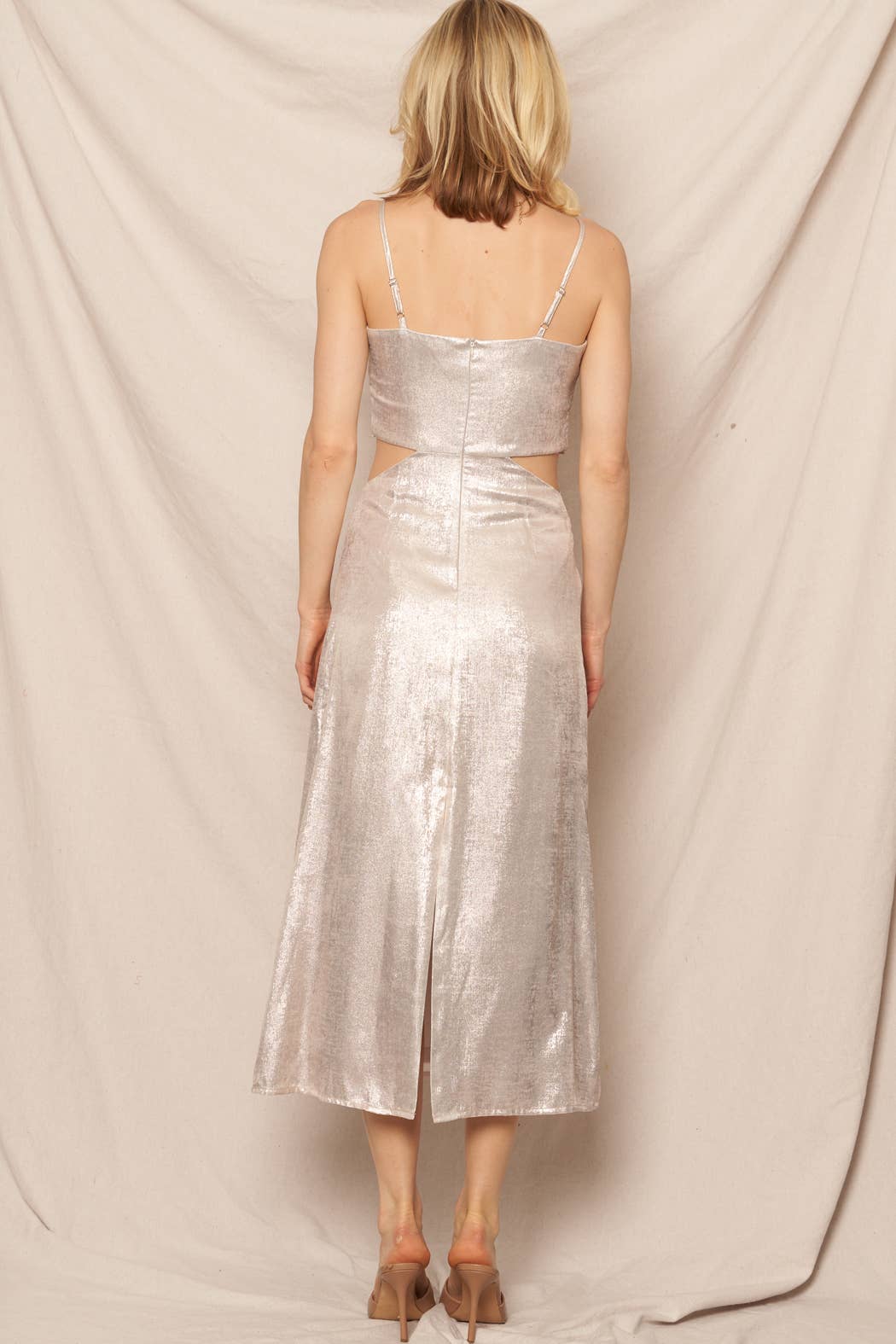 Sleeveless Metallic Maxi Dress with Side Cut-Outs