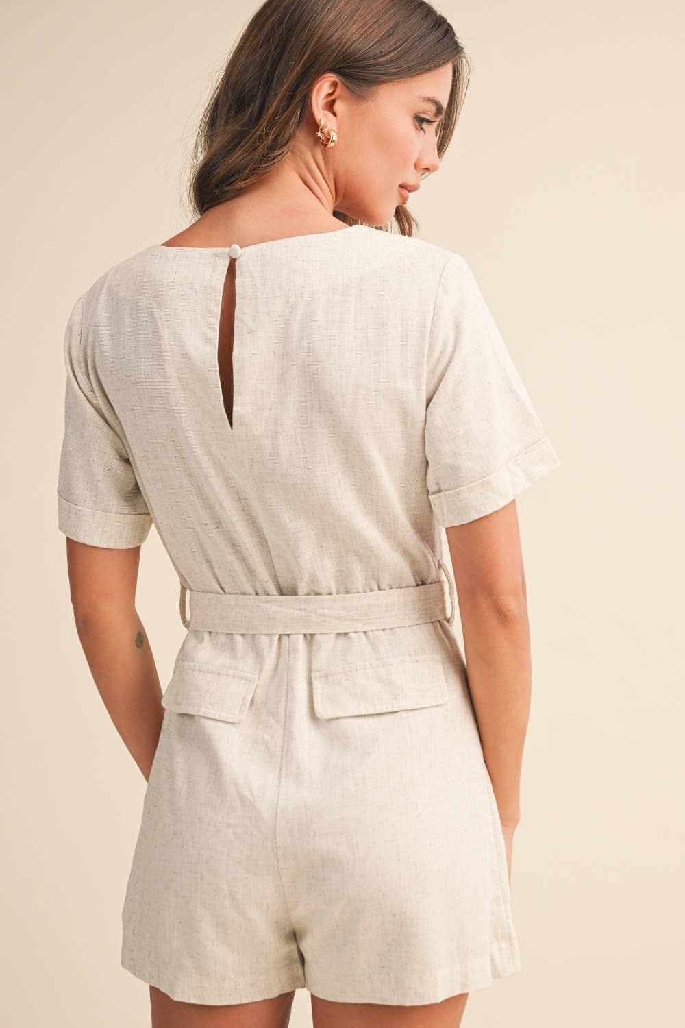 SHORT SLEEVE LINEN ROMPER