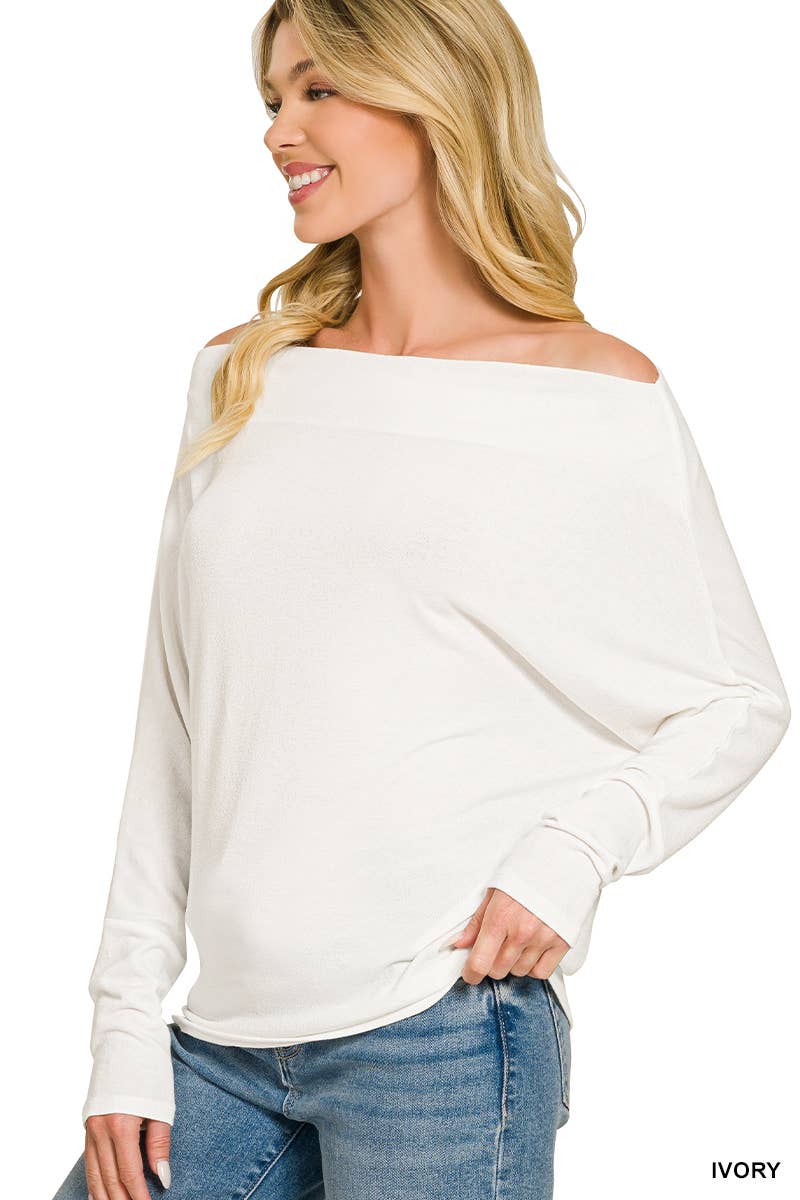Hacci Dolman Sleeve Boat Neck Top Zenana