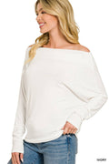 Hacci Dolman Sleeve Boat Neck Top Zenana