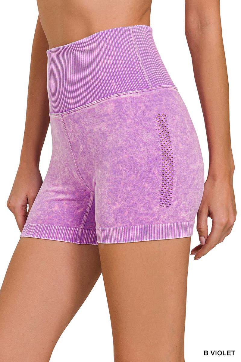 Washed Seamless High Waist Shorts Leggings - Zenana
