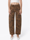 HIGH RISE BROWN FLORAL PRINT BARREL JEANS T7587BRN