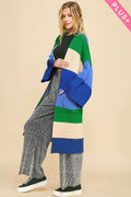 Plus - Multi Stripe Kimono Sleeve Longline Open Cardigan