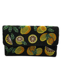 LEMONS ON BLACK BEADED CLUTCH