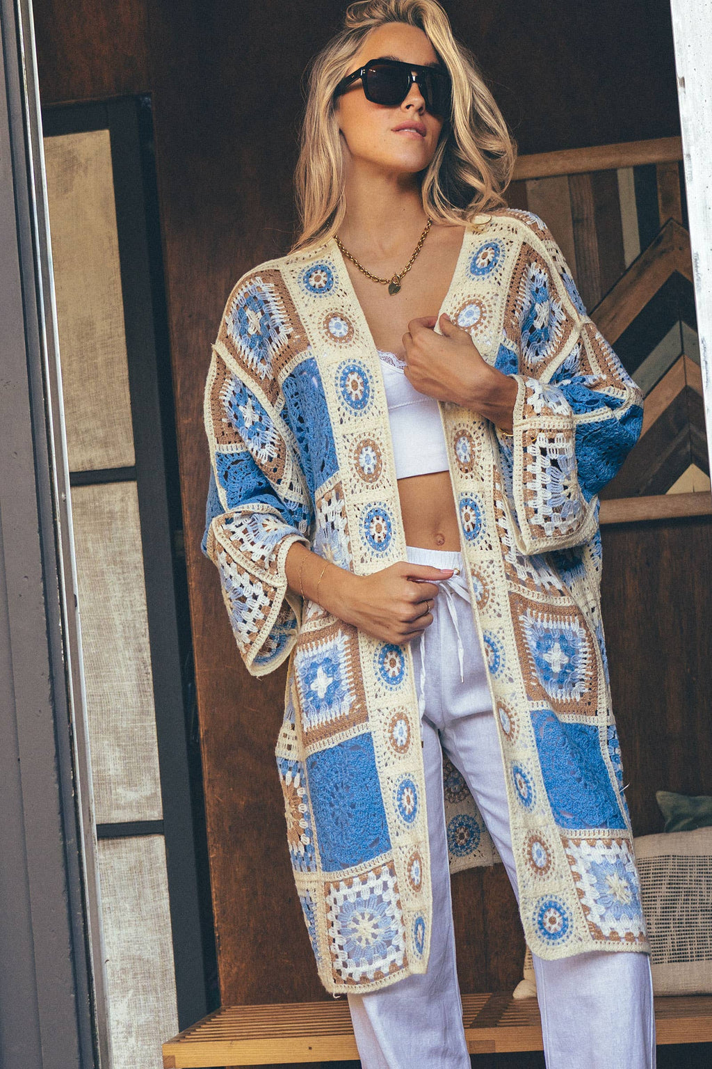 Granny Square Crochet Patchwork Duster Cardigan