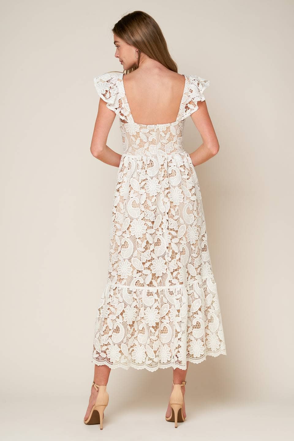 A solid lace midi dress - ID20631 WHITE