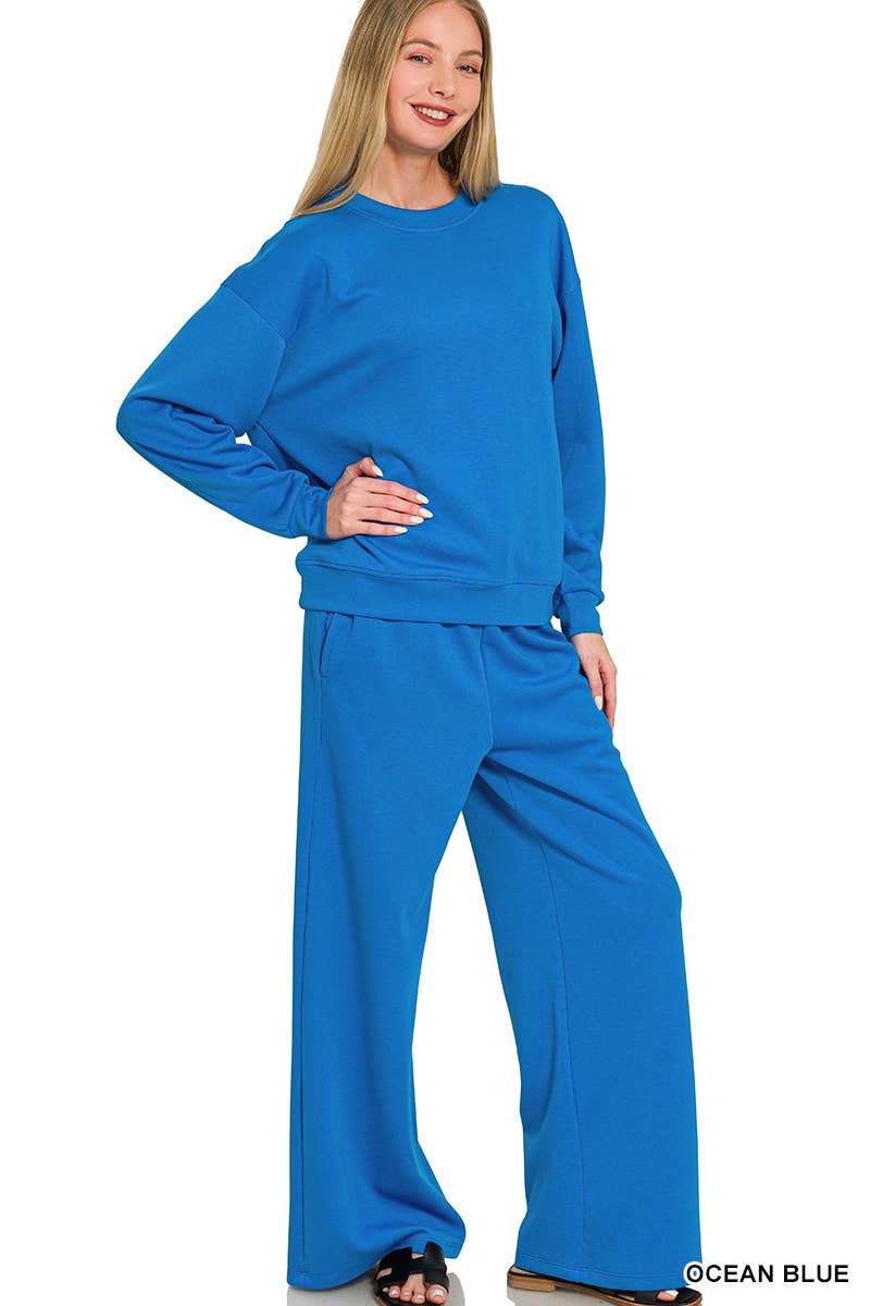 Scuba Crewneck Pullover & Pants 2 Piece Set - Zenana
