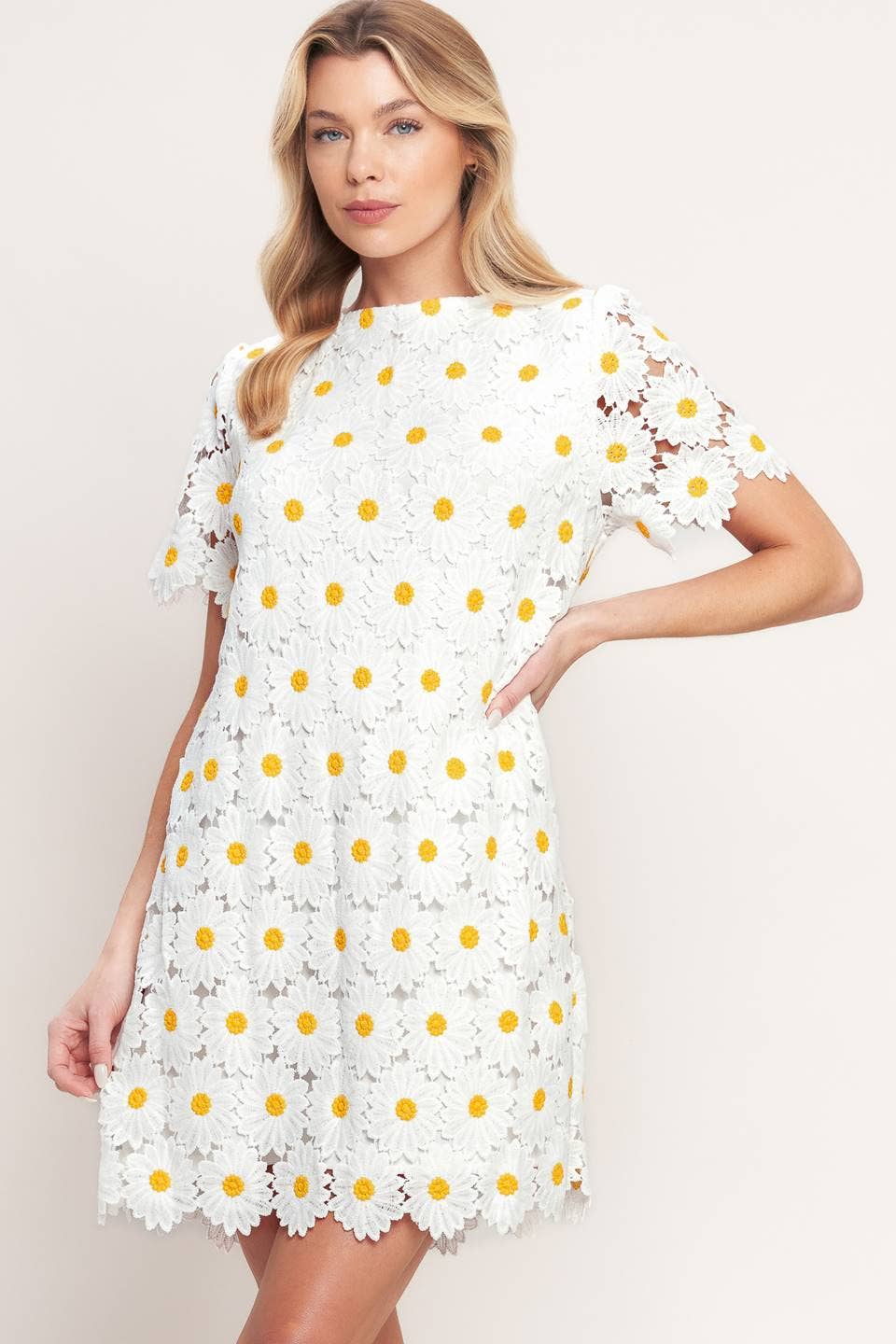 A woven lace mini shift dress - ID23231