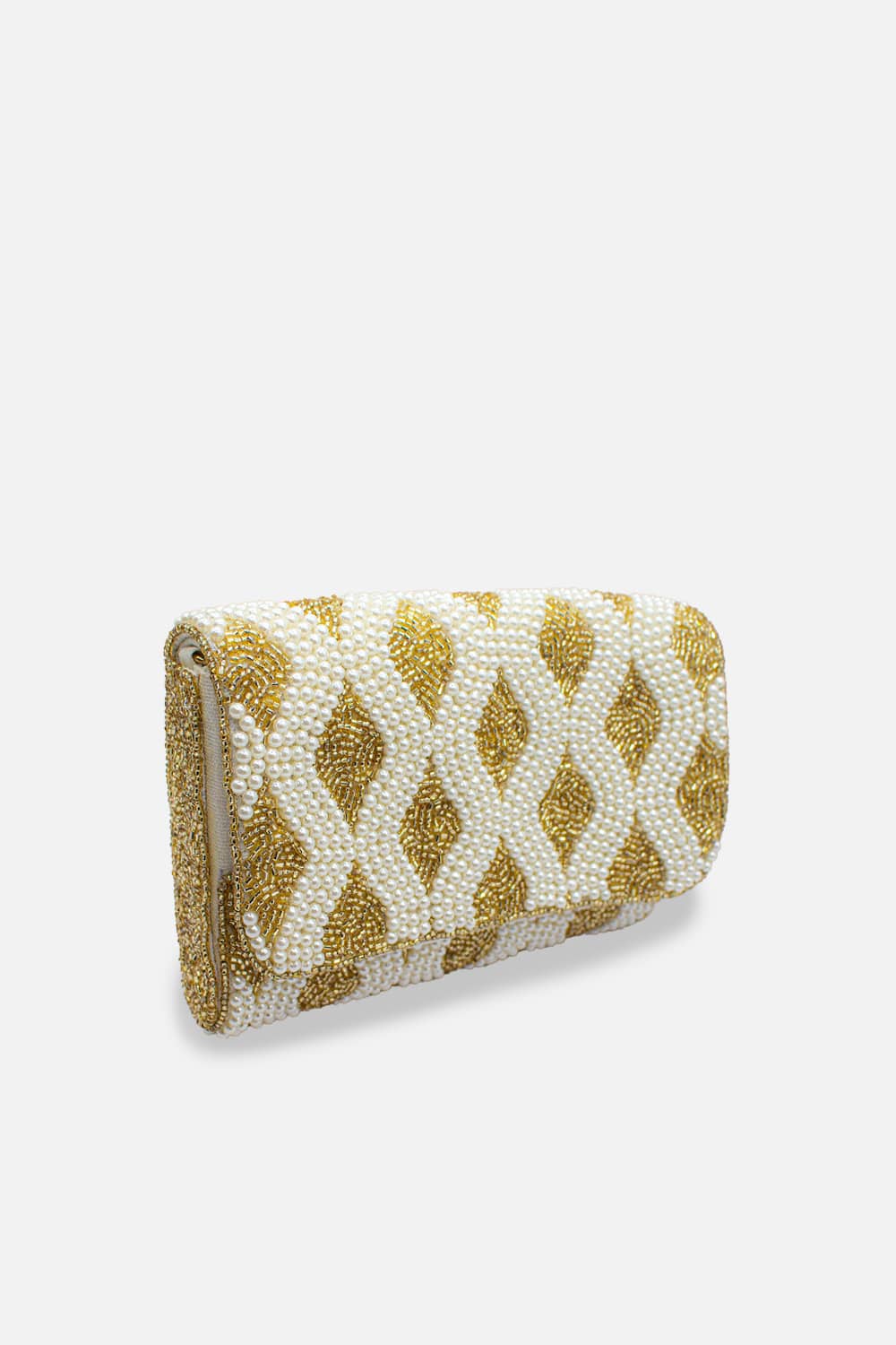 Gold Pearl Beaded Rectangular Clutch