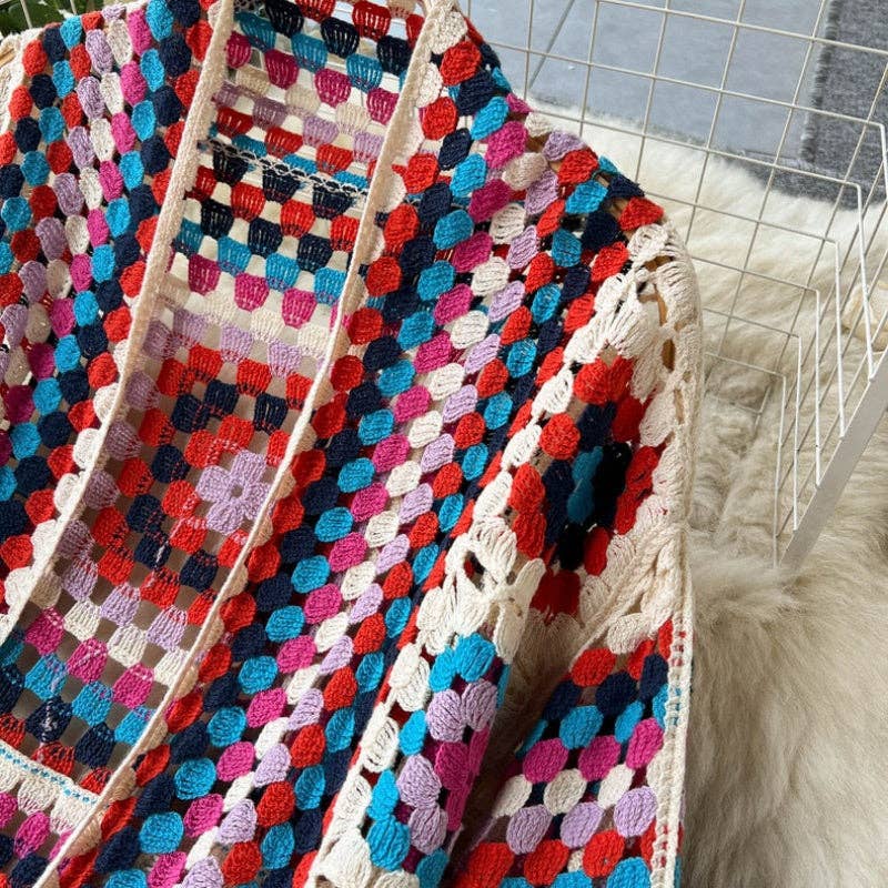 Bohemian Long Crochet Open-Front Cardigan