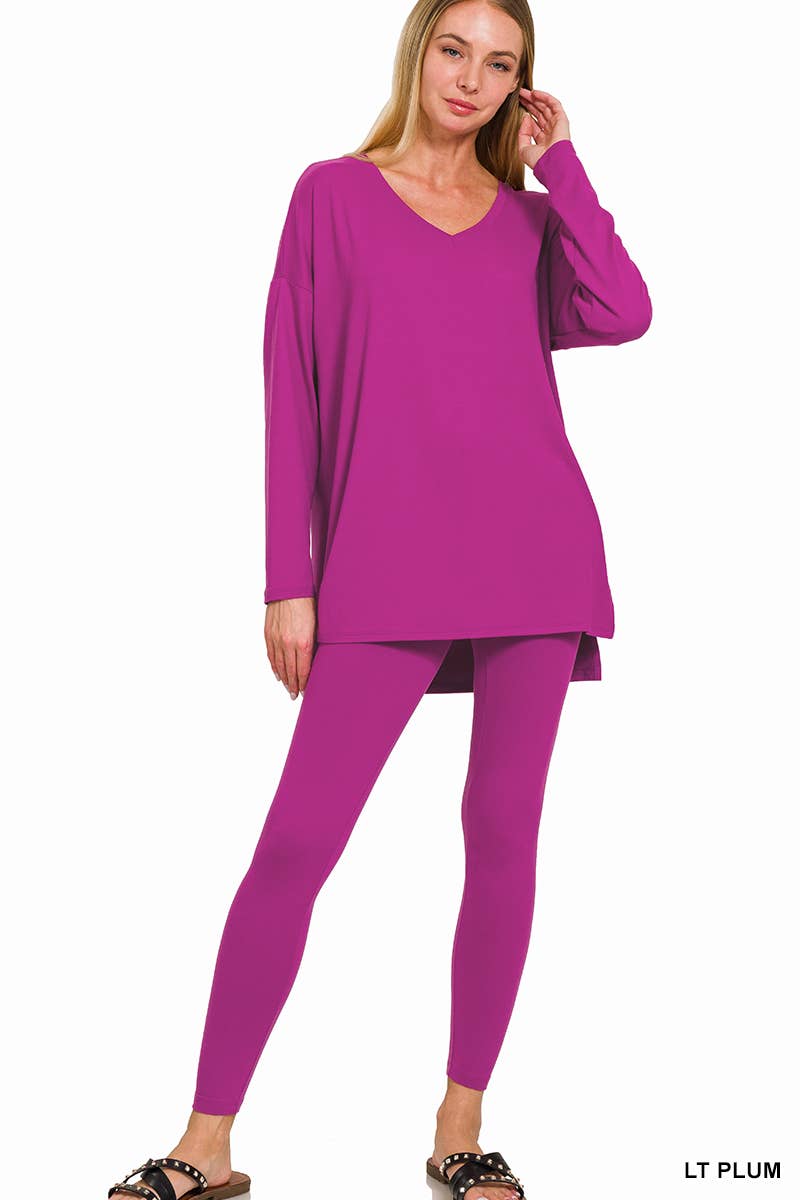 Brushed Dty Microfiber Loungewear Set - Zenana