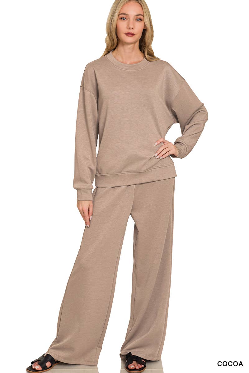 Scuba Crewneck Pullover & Pants 2 Piece Set - Zenana