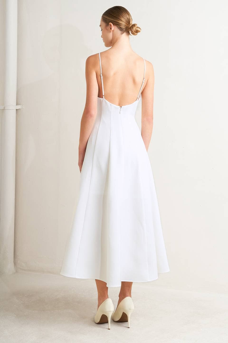 A solid woven midi dress - FD1839 WHITE