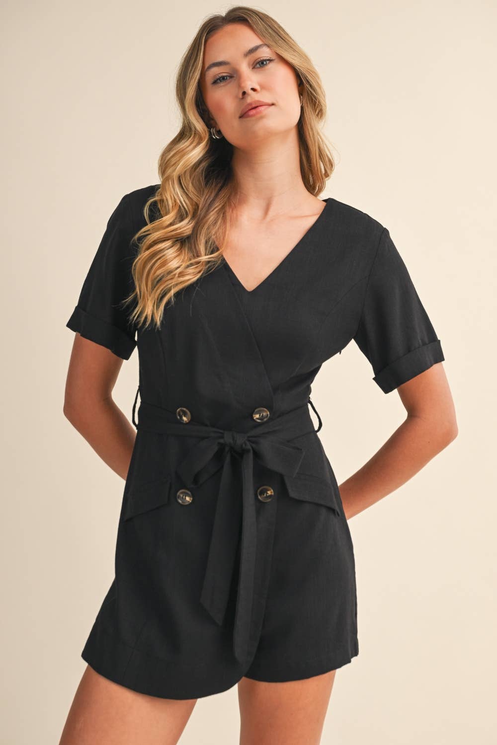 SHORT SLEEVE LINEN ROMPER