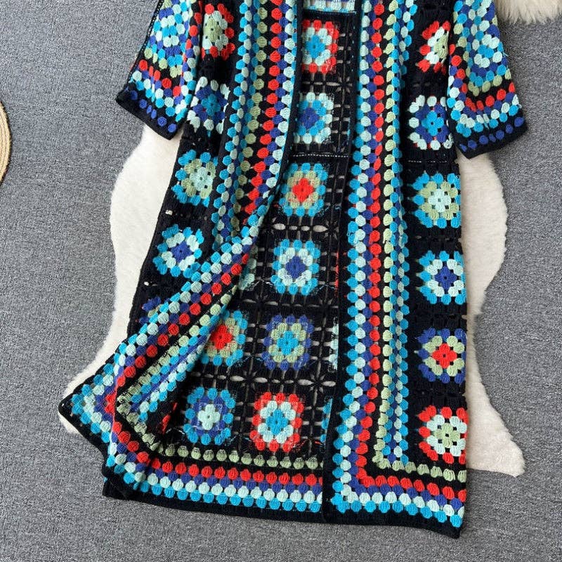 Bohemian Long Crochet Open-Front Cardigan