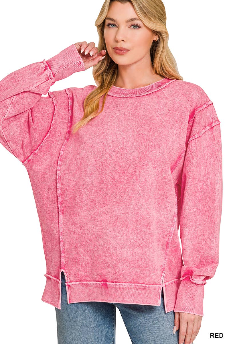 Halo Washed F/Terry Exposed Seam Sweatshirt  - Zenana