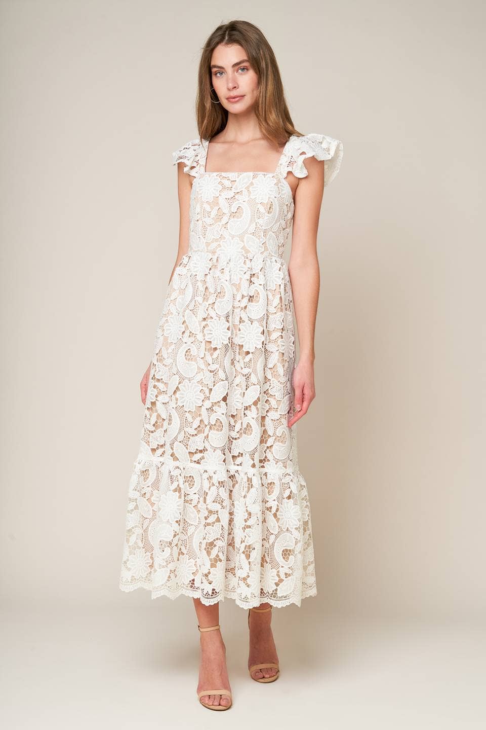 A solid lace midi dress - ID20631 WHITE