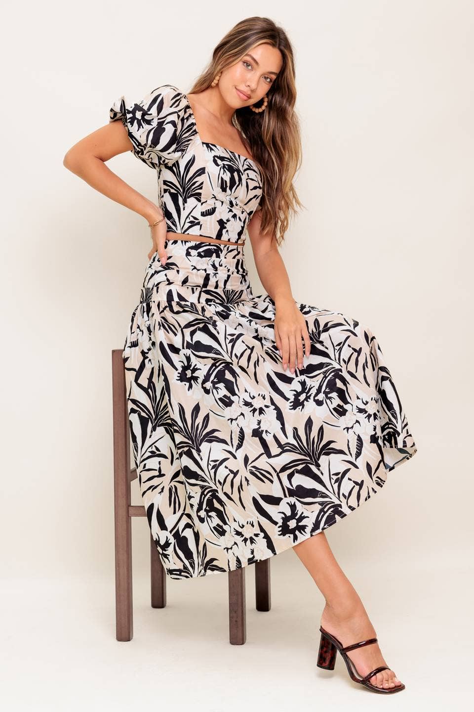 A printed woven top and skirt set - IT13659-SET