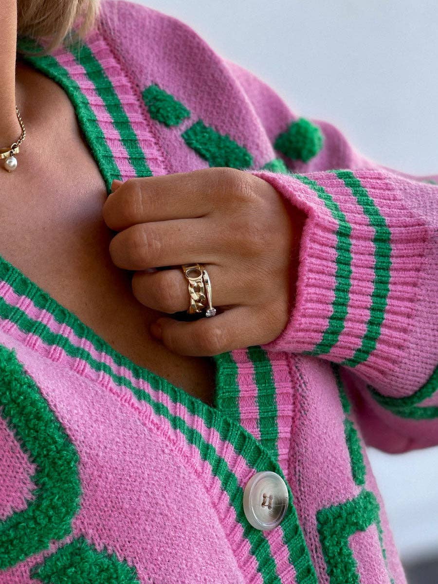 Graphic Button Cardigan