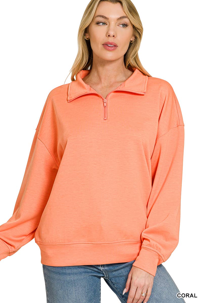 Scuba Half Zip Pullover w/ Pockets - Zenana