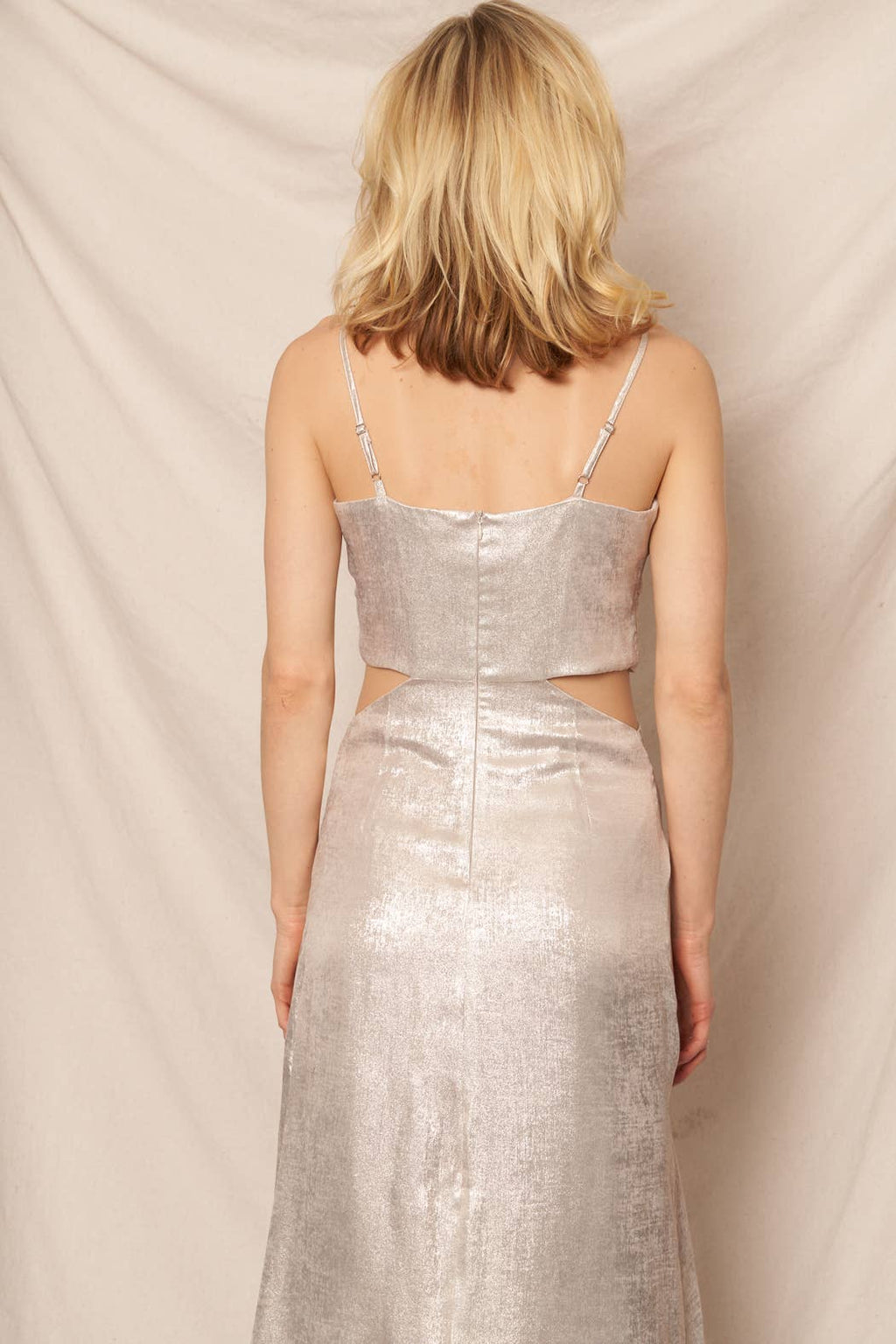 Sleeveless Metallic Maxi Dress with Side Cut-Outs