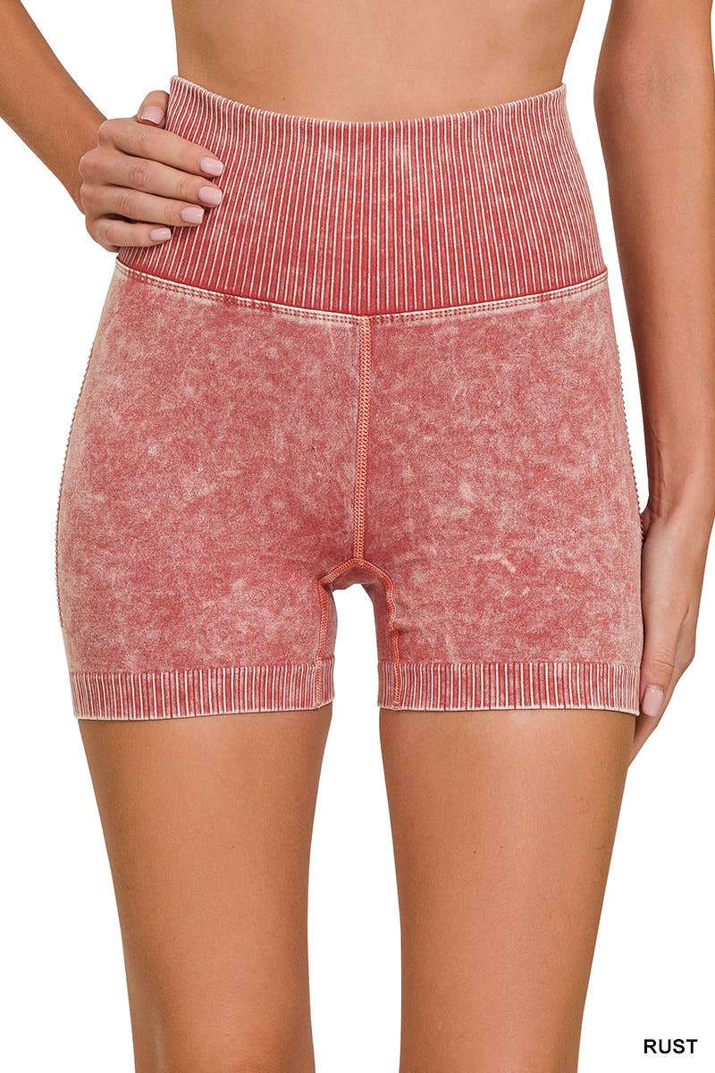Washed Seamless High Waist Shorts Leggings - Zenana