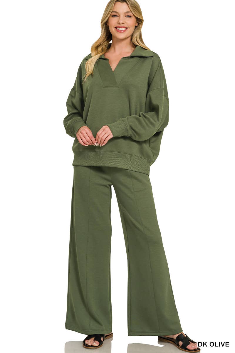 Scuba Collared Pullover & Pants Set SI-29801 Zenana