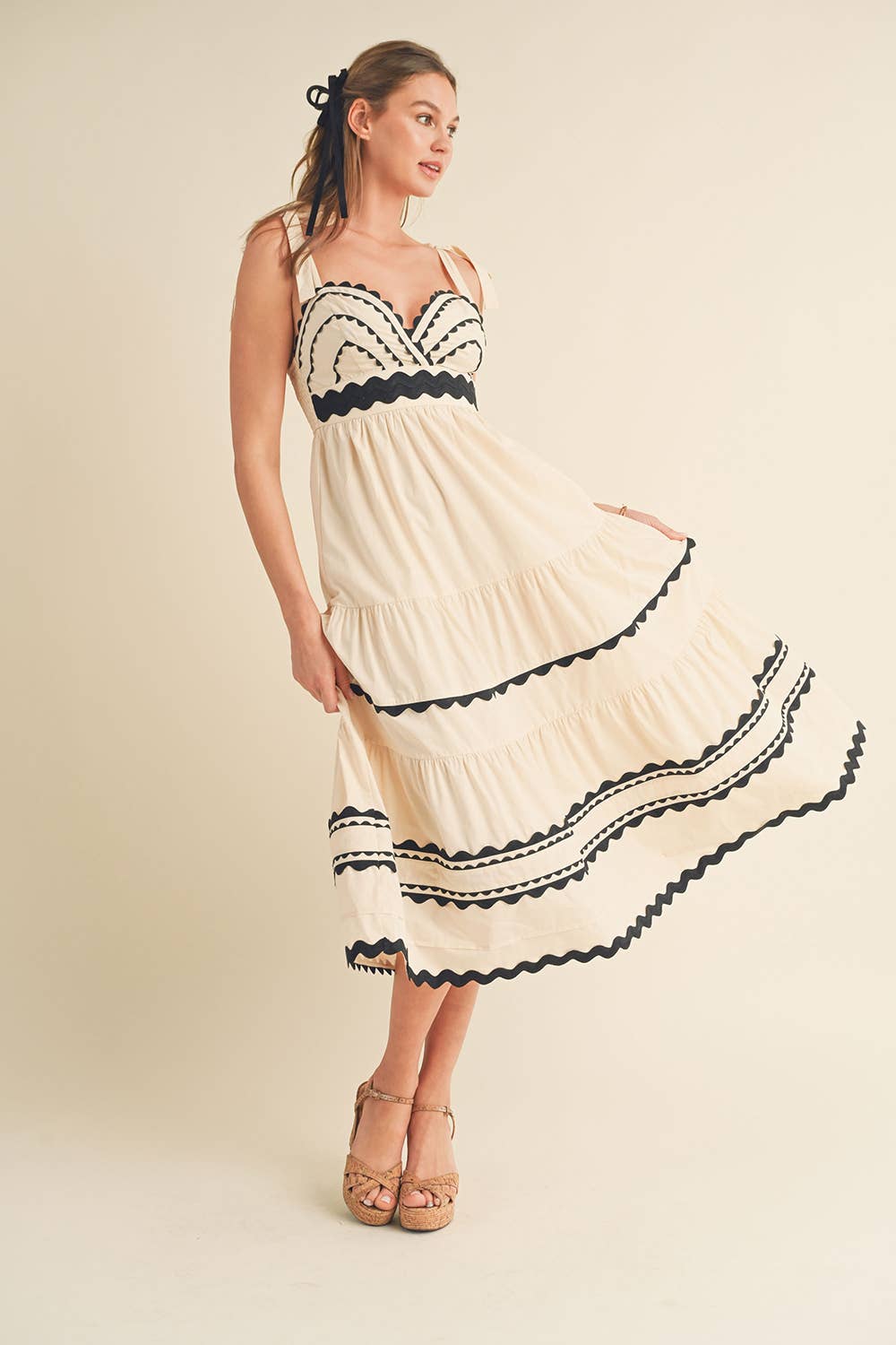 TIERED RIC RAC TRIM MIDI DRESS MDR3075