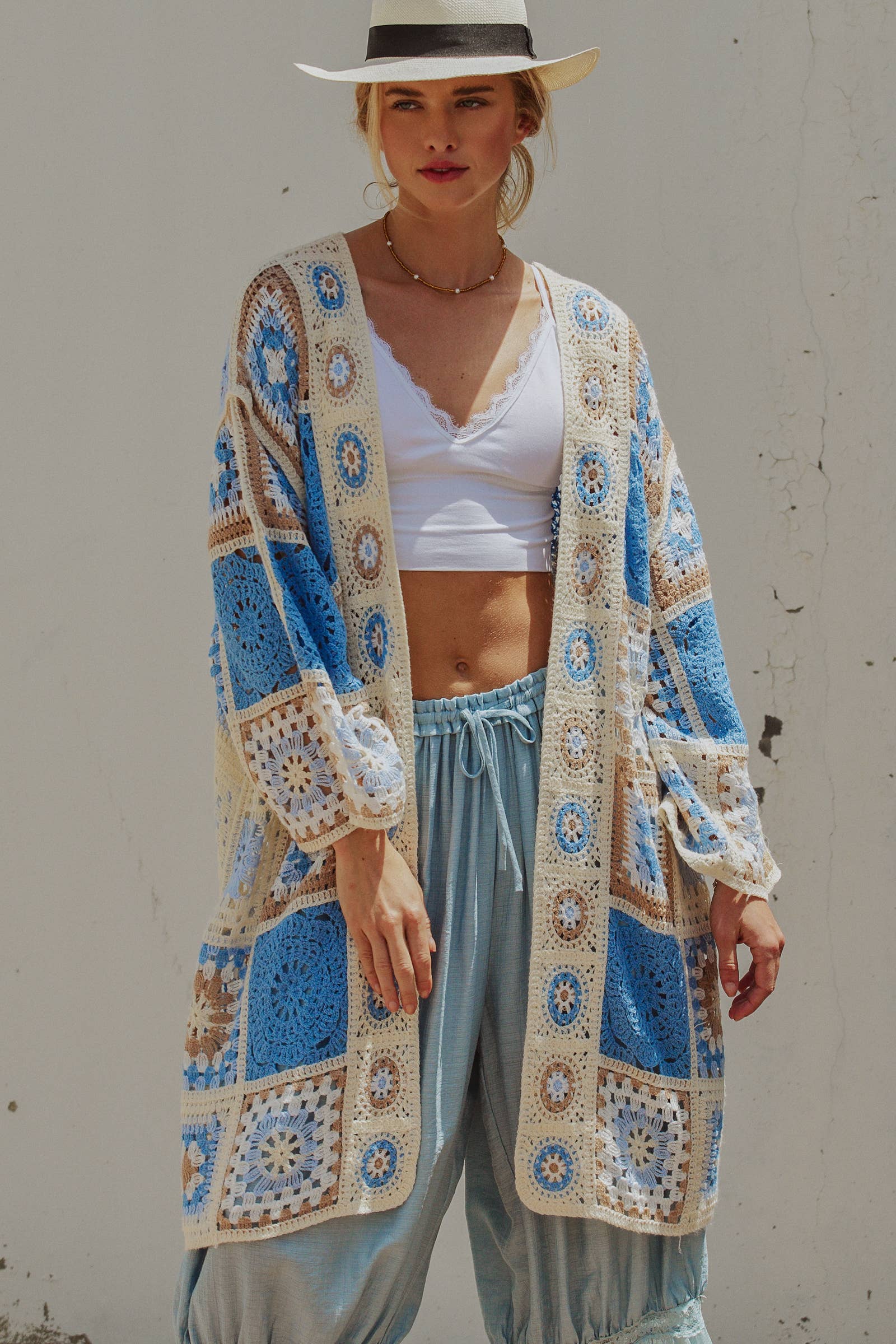 Granny Square Crochet Patchwork Duster Cardigan