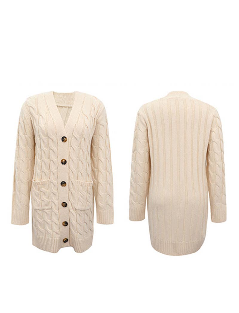 Cable Knit Longline Button-Up Cardigan