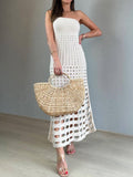 Chic Beach/Resort Strapless Crochet Maxi Dress