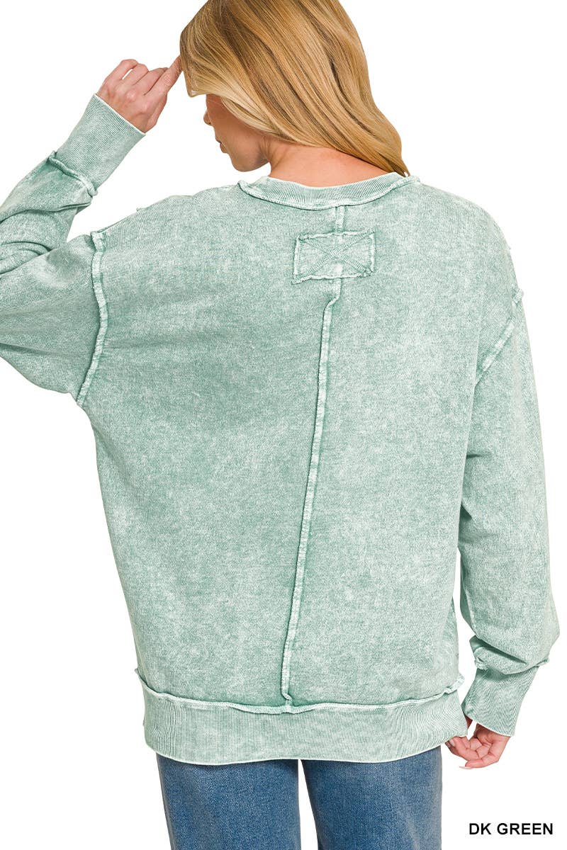 Halo Washed F/Terry Exposed Seam Sweatshirt  - Zenana