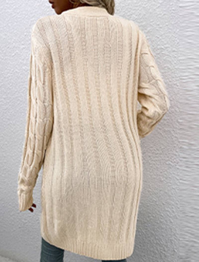 Cable Knit Longline Button-Up Cardigan