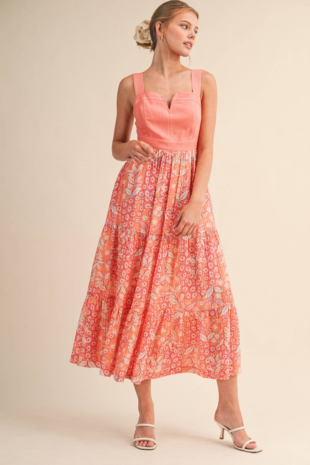 EXCLUSIVE FLORAL PRINT TIERED MIDI DRESS MDR4062