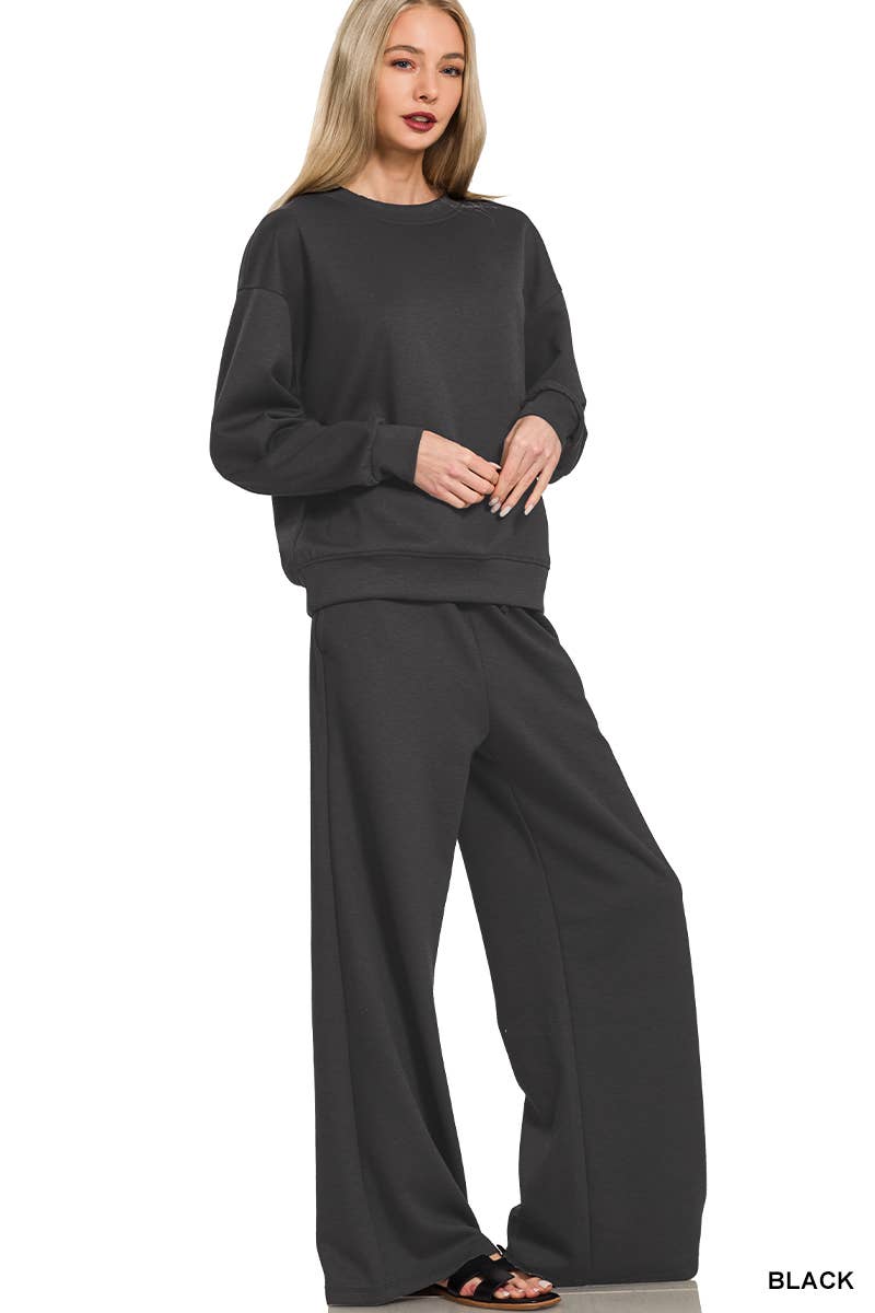 Scuba Crewneck Pullover & Pants 2 Piece Set - Zenana