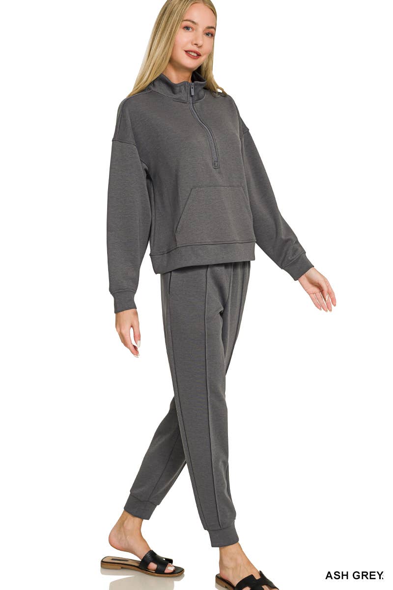 Scuba Half Zip Sweatshirts & Joggers 2PC Set - Zenana